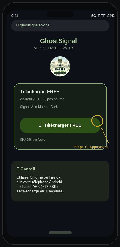 Étape 1 — Bouton Télécharger FREE sur le site GhostSignal